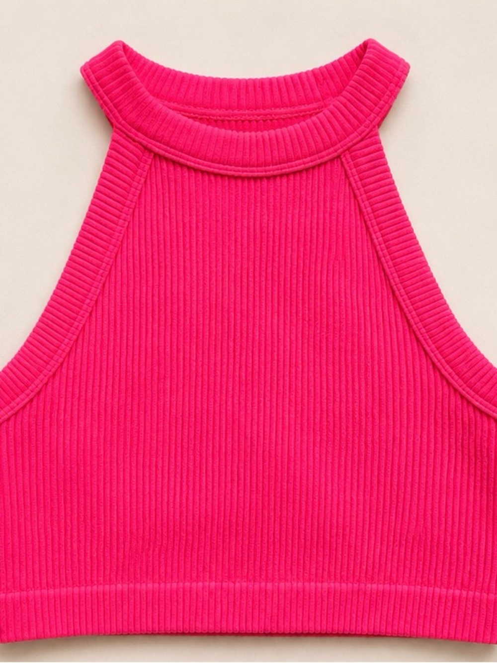 aerie Ribbed High-Neck Crop Tank - Bright Pink